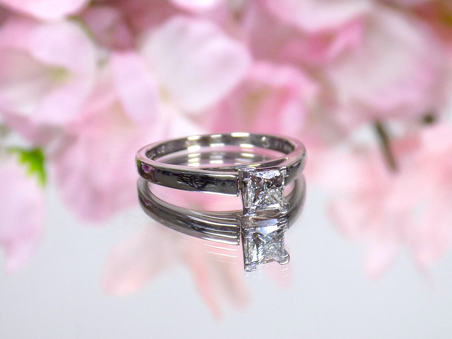 Estate Ring .51ct Natural Princess Cut Cathedral Style Diamond Solitaire in Solid 14K White Gold