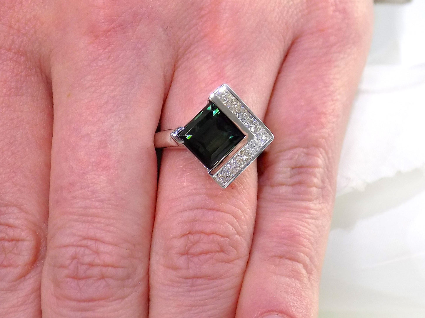 NEW Natural 3.93ct TW Green Tourmaline & Diamond Ring in 14K White Gold