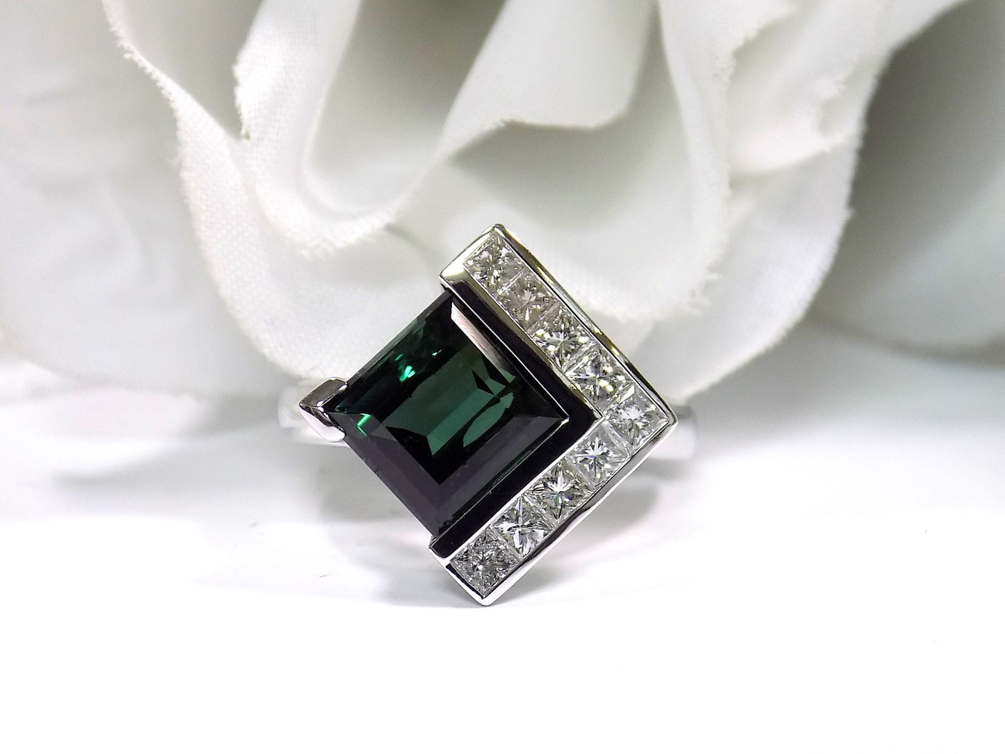 NEW Natural 3.93ct TW Green Tourmaline & Diamond Ring in 14K White Gold