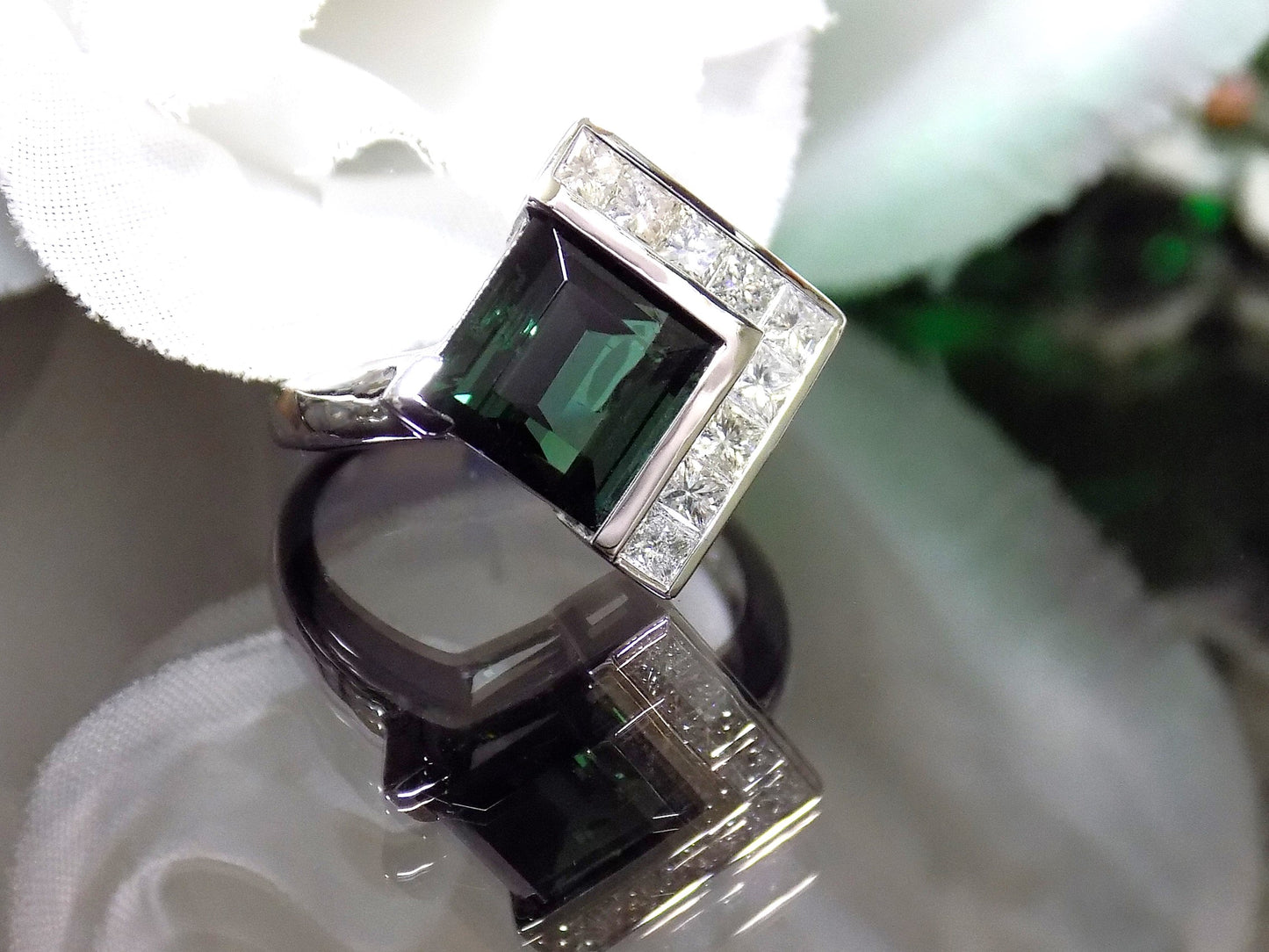 NEW Natural 3.93ct TW Green Tourmaline & Diamond Ring in 14K White Gold