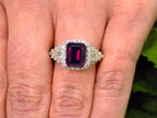 Women's 3.95ct TW Natural Emerald Cut Rhodalite Garnet Ring with Natural Diamond Accents in 14K White Gold