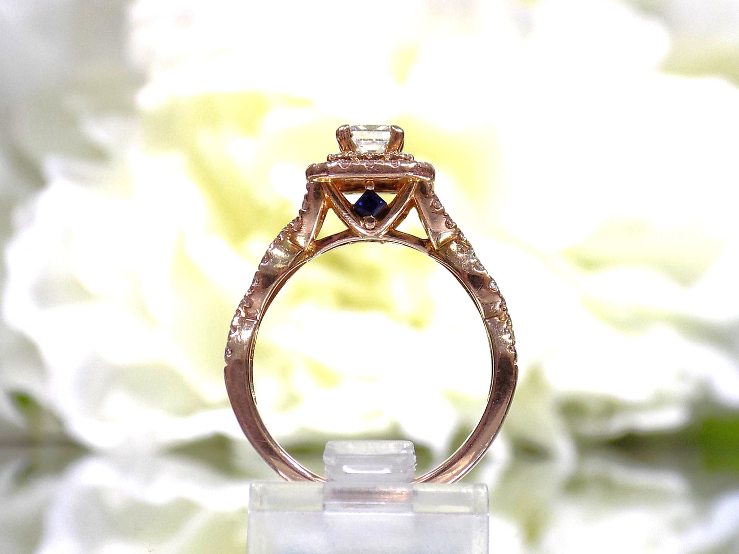 Women 1.25ct TW Double Halo Natural Princess Cut 2-Piece Wedding Set - Engagement Ring + Matching Band in 14K Rose Gold