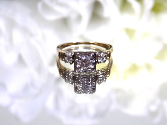 VINTAGE Women's .59ct TW Traditional Round Diamond Engagement Ring in 14K Yellow Gold - 3-Stone
