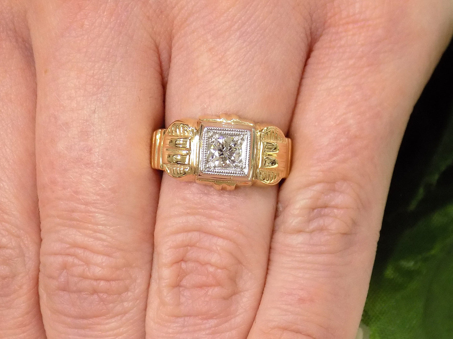 Antique .25ct Natural European Cut Round Solitaire in Yellow Gold Retro Mounting