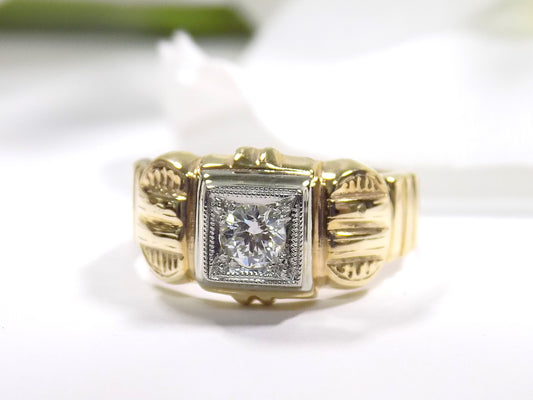 Antique .25ct Natural European Cut Round Solitaire in Yellow Gold Retro Mounting