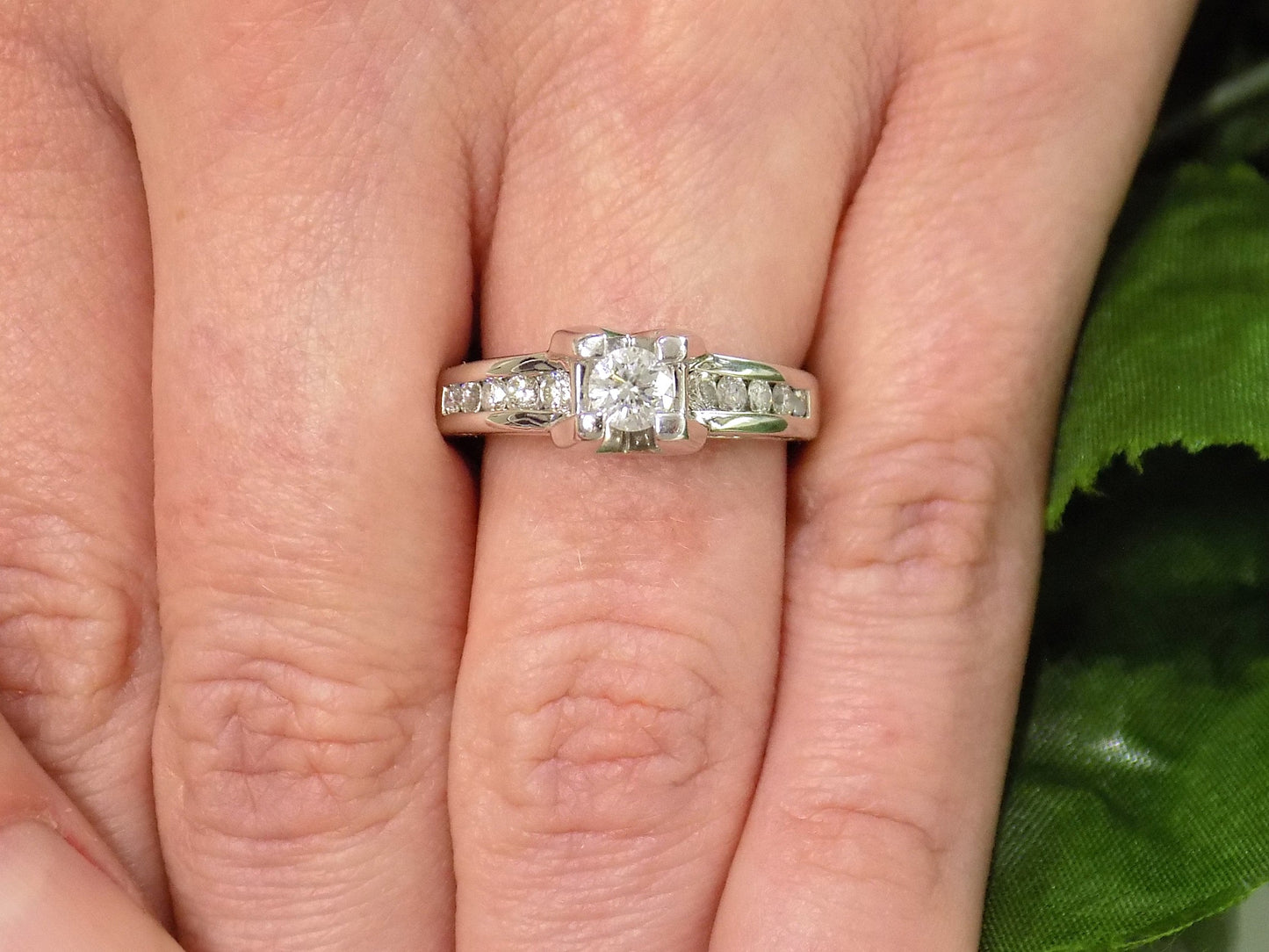 1.00ct TW Modern Cathedral Style Natural Round Brilliant Diamond Ring with a .33ct Center Round Diamond in 14K White Gold