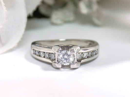 1.00ct TW Modern Cathedral Style Natural Round Brilliant Diamond Ring with a .33ct Center Round Diamond in 14K White Gold