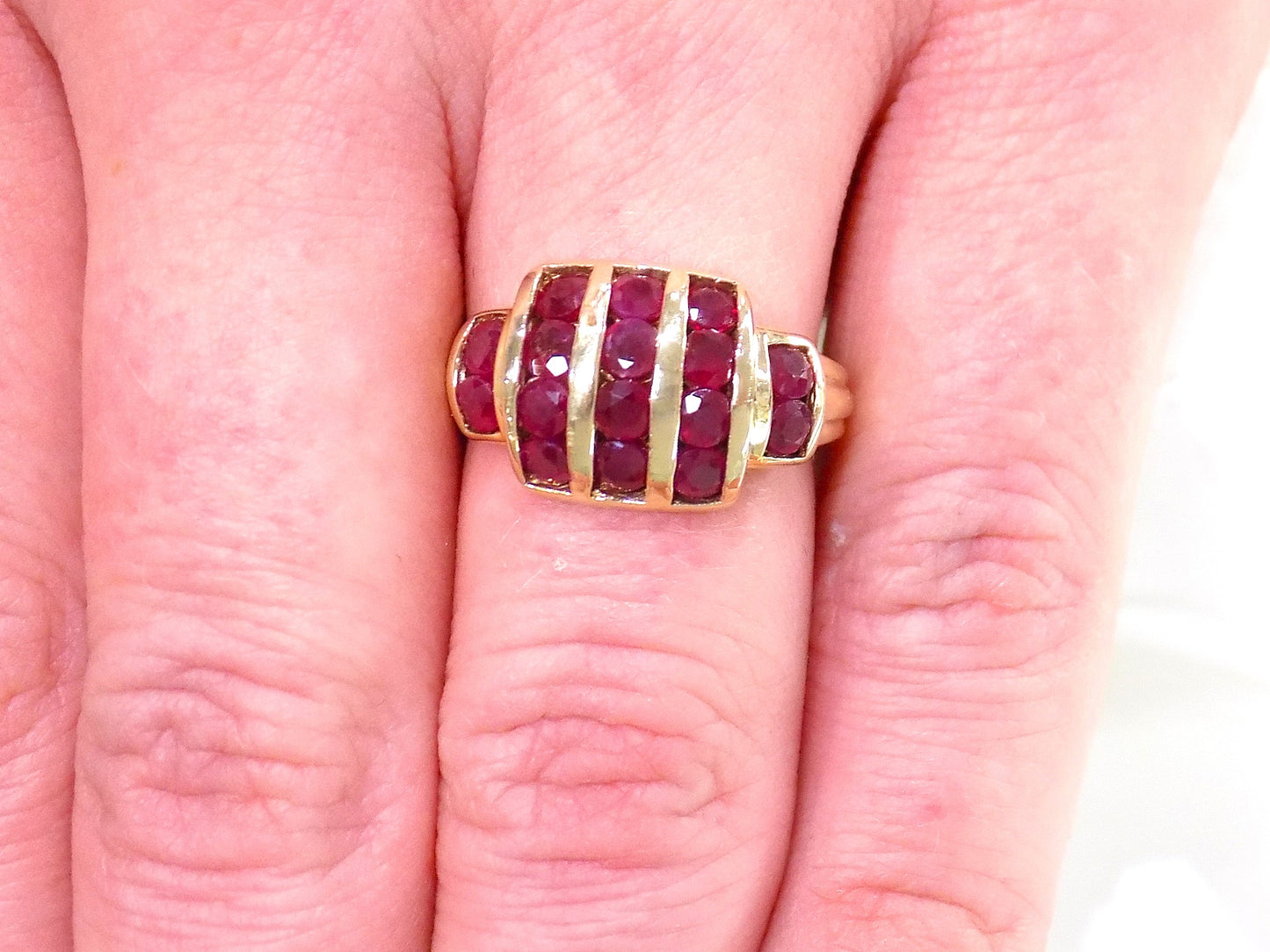 2ct TW Estate Channel Set Genuine Round Ruby Ring in 10K Yellow Gold - Estate Collection - Like New