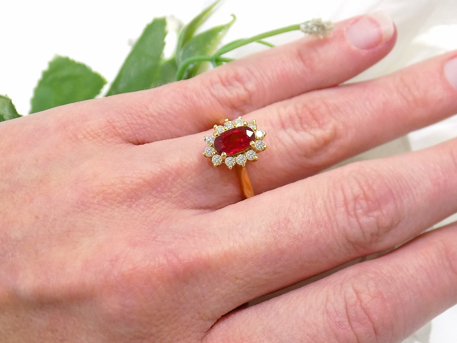 1.46ct Natural & Genuine Oval Burmese Ruby & Diamond Ring in 18K Yellow Gold - GIA Certified Natural Burmese