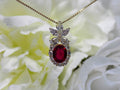 Women's 3.80ct Natural Oval Shape Ruby & Diamond Pendant or Necklace in Solid 14K Yellow Gold