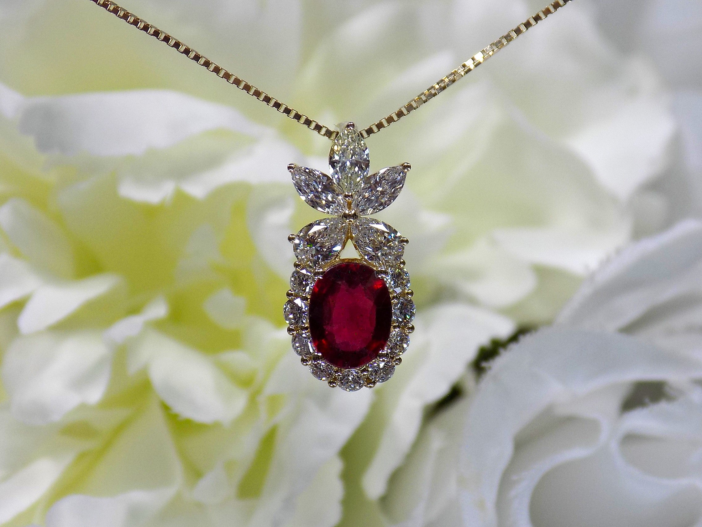 Women's 3.80ct Natural Oval Shape Ruby & Diamond Pendant or Necklace in Solid 14K Yellow Gold