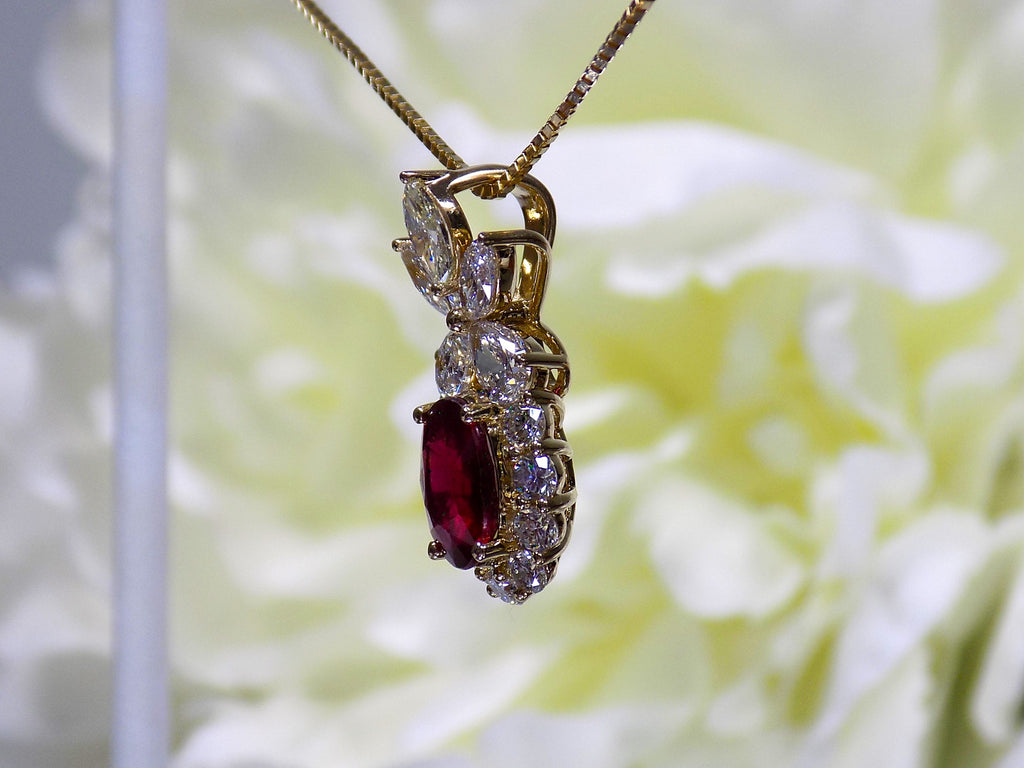 Women's 3.80ct Natural Oval Shape Ruby & Diamond Pendant or Necklace in Solid 14K Yellow Gold