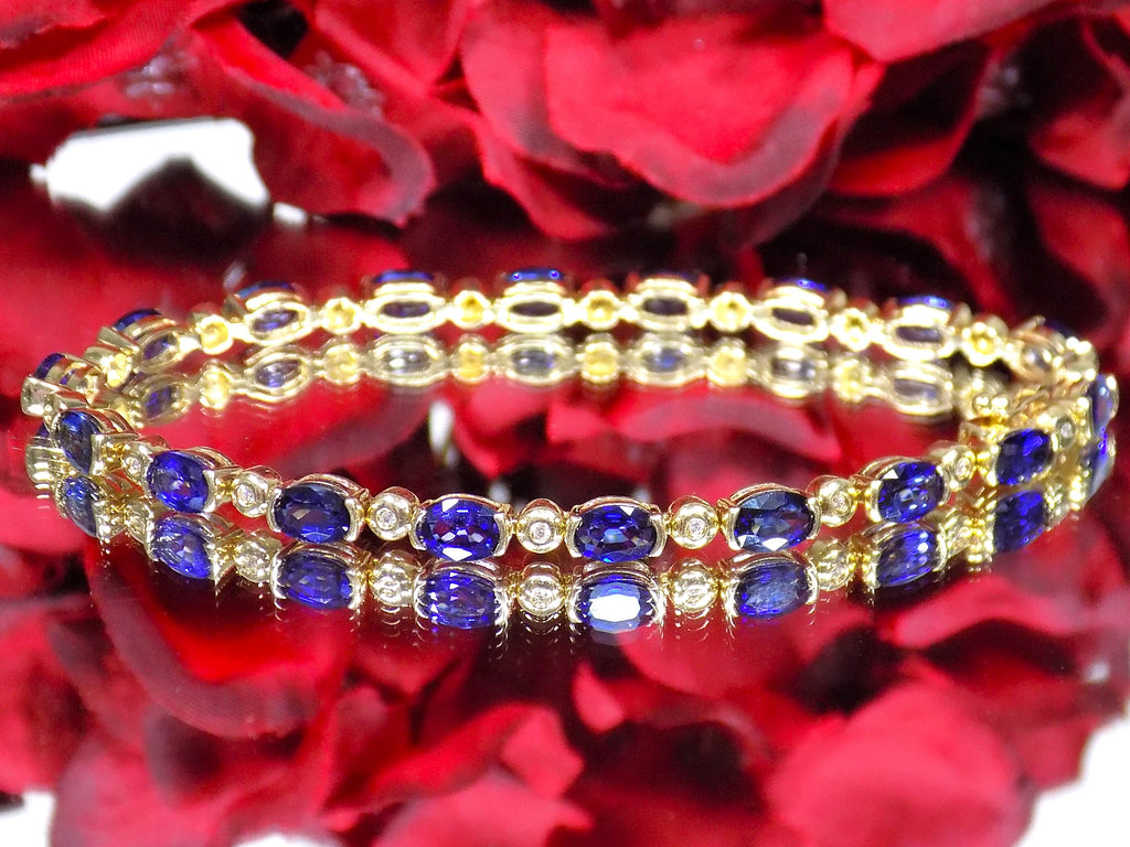 Women's 10.0ct TW Genuine Natural Blue Sapphire & Diamond Bracelet in Solid 14K Yellow Gold 7"