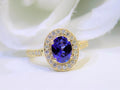 Women's 1.80ct TW Halo Style Genuine Natural Oval Shape Sapphire & Diamond Ring in 14K Yellow Gold