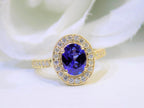 Women's 1.80ct TW Halo Style Genuine Natural Oval Shape Sapphire & Diamond Ring in 14K Yellow Gold