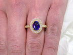 Women's 1.80ct TW Halo Style Genuine Natural Oval Shape Sapphire & Diamond Ring in 14K Yellow Gold