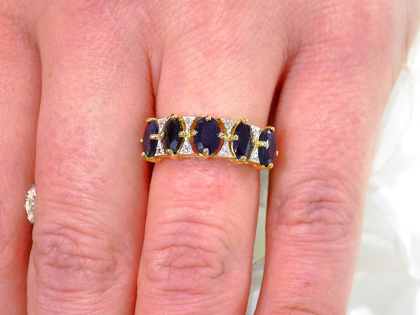 2.05ct TW Estate Natural Sapphire & Diamond Band in 10K Yellow Gold - Like Brand New