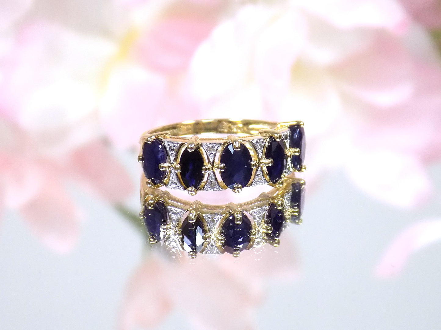 2.05ct TW Estate Natural Sapphire & Diamond Band in 10K Yellow Gold - Like Brand New