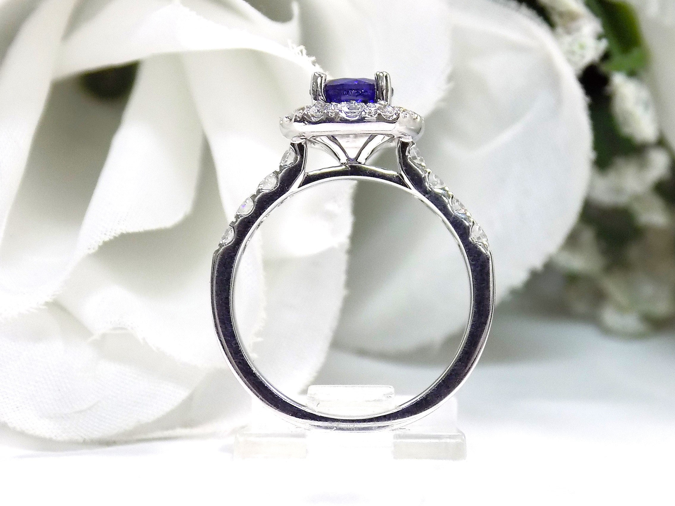 NEW Halo Style Very Fine 1.93ct Natural Round Blue Sapphire & Diamond Ring in 14K White Gold