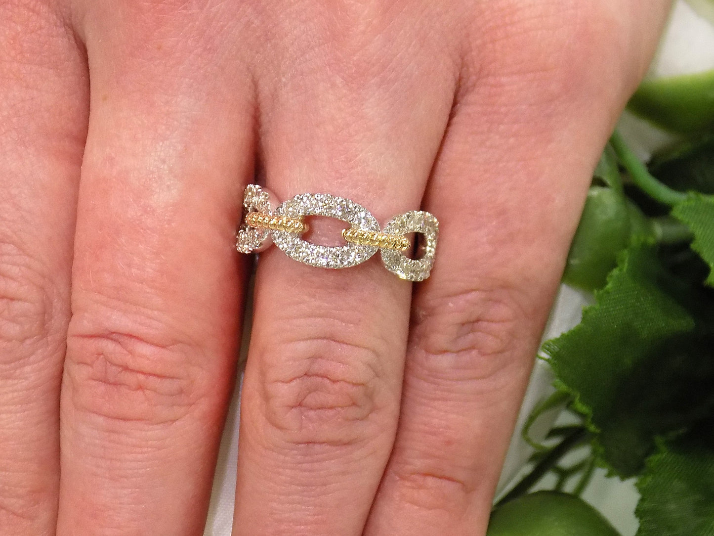 .75ct TW Heritage Style Link Rope Wide Diamond Band in 14K White & Yellow 2-Tone Gold Gold