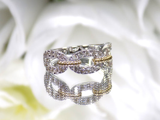 .75ct TW Heritage Style Link Rope Wide Diamond Band in 14K White & Yellow 2-Tone Gold Gold