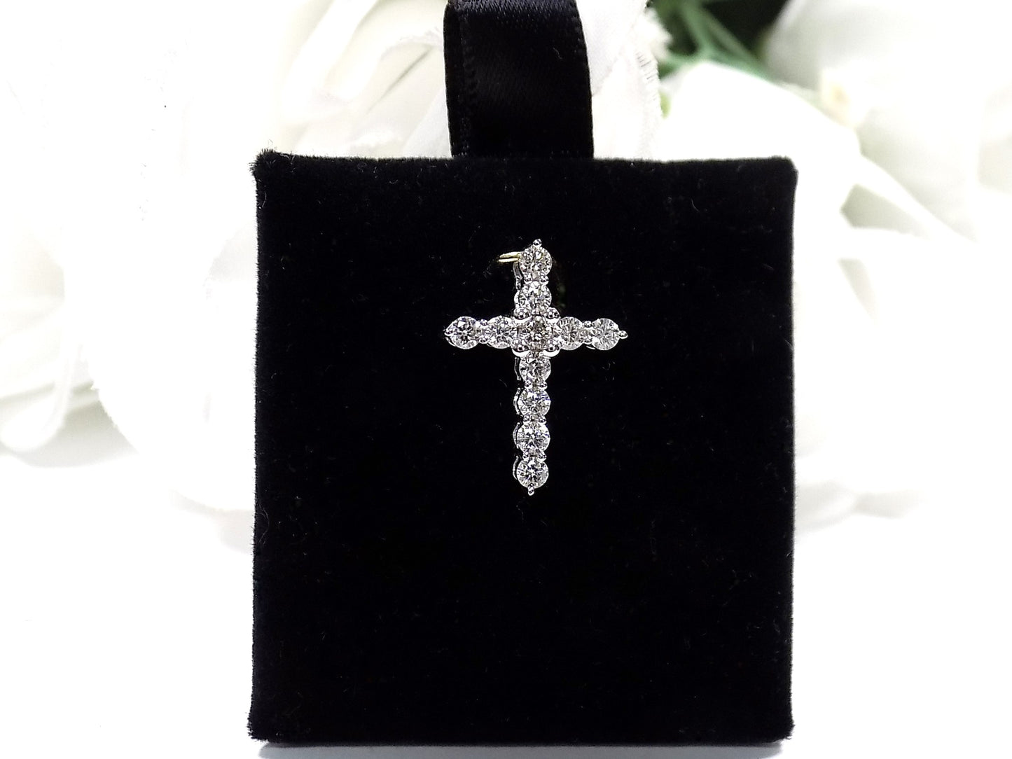 Small .50ct TW Natural Diamond Cross Pendant or Charm in Solid 14K White Gold