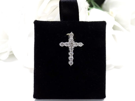 Small .50ct TW Natural Diamond Cross Pendant or Charm in Solid 14K White Gold