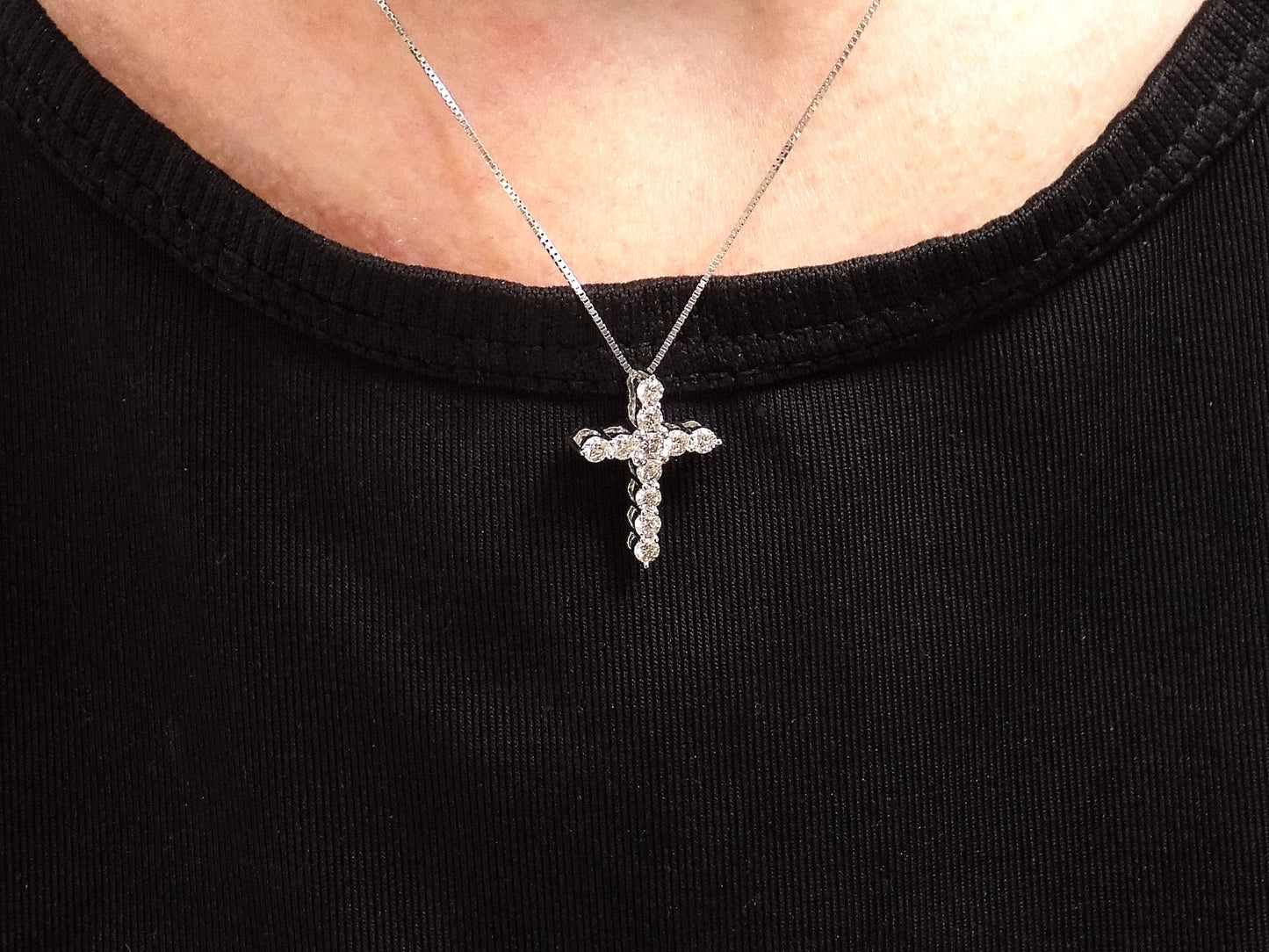 Small .50ct TW Natural Diamond Cross Pendant or Charm in Solid 14K White Gold