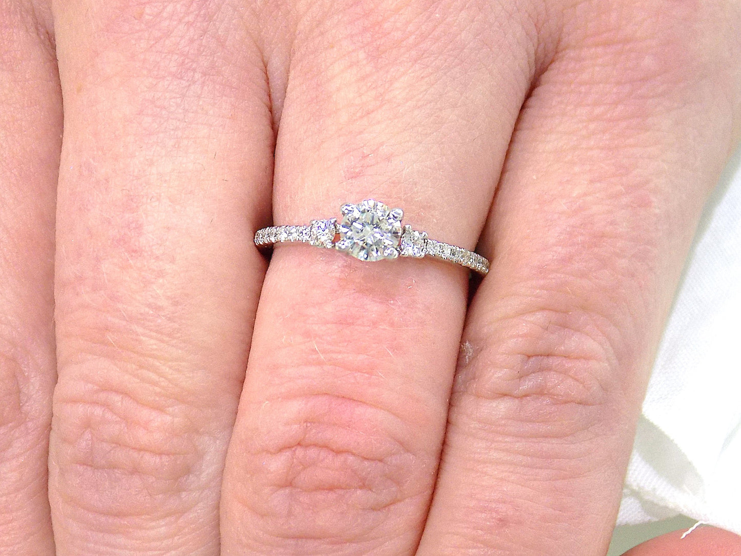 .58ct Natural Round Brilliant Diamond Engagement Ring or Promise Ring with a .33ct Round Center Diamond in 18K White Gold