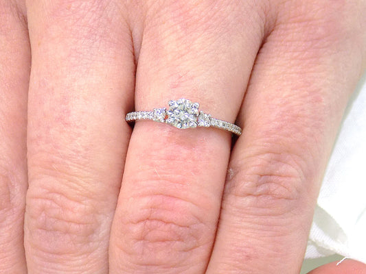 .58ct Natural Round Brilliant Diamond Engagement Ring or Promise Ring with a .33ct Round Center Diamond in 18K White Gold