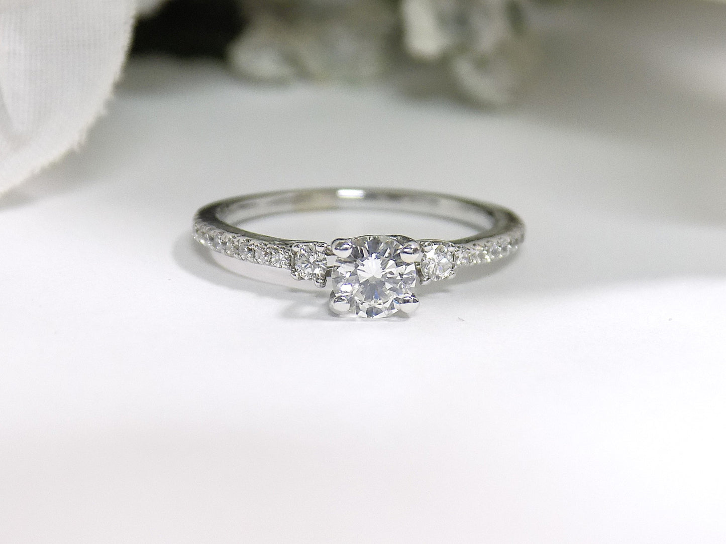 .58ct Natural Round Brilliant Diamond Engagement Ring or Promise Ring with a .33ct Round Center Diamond in 18K White Gold