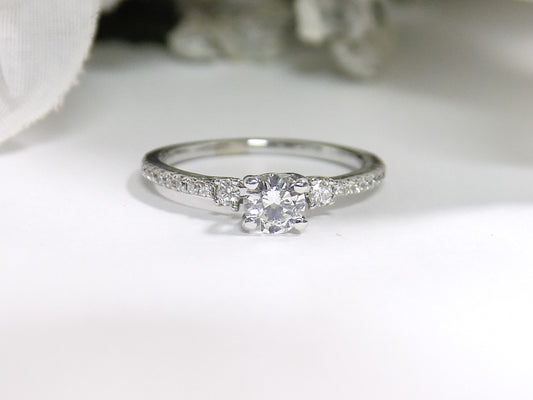 .58ct Natural Round Brilliant Diamond Engagement Ring or Promise Ring with a .33ct Round Center Diamond in 18K White Gold