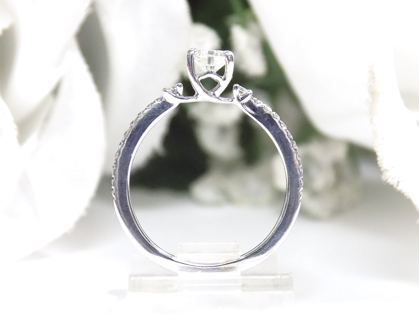 .58ct Natural Round Brilliant Diamond Engagement Ring or Promise Ring with a .33ct Round Center Diamond in 18K White Gold