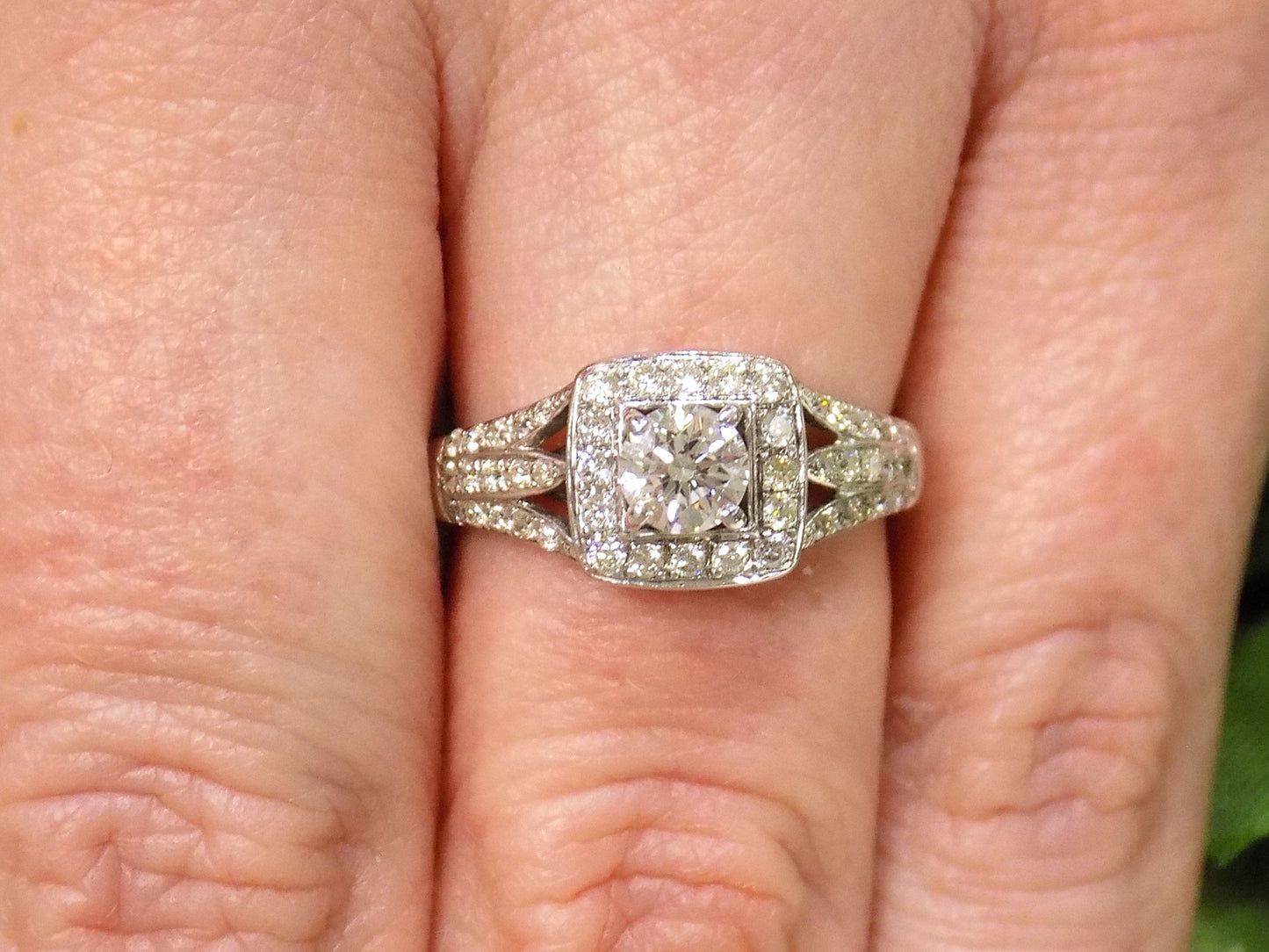 Women's .70ct TW Halo Style Natural Round Brilliant Diamond Engagement Ring or Promise Ring in 14K White Gold