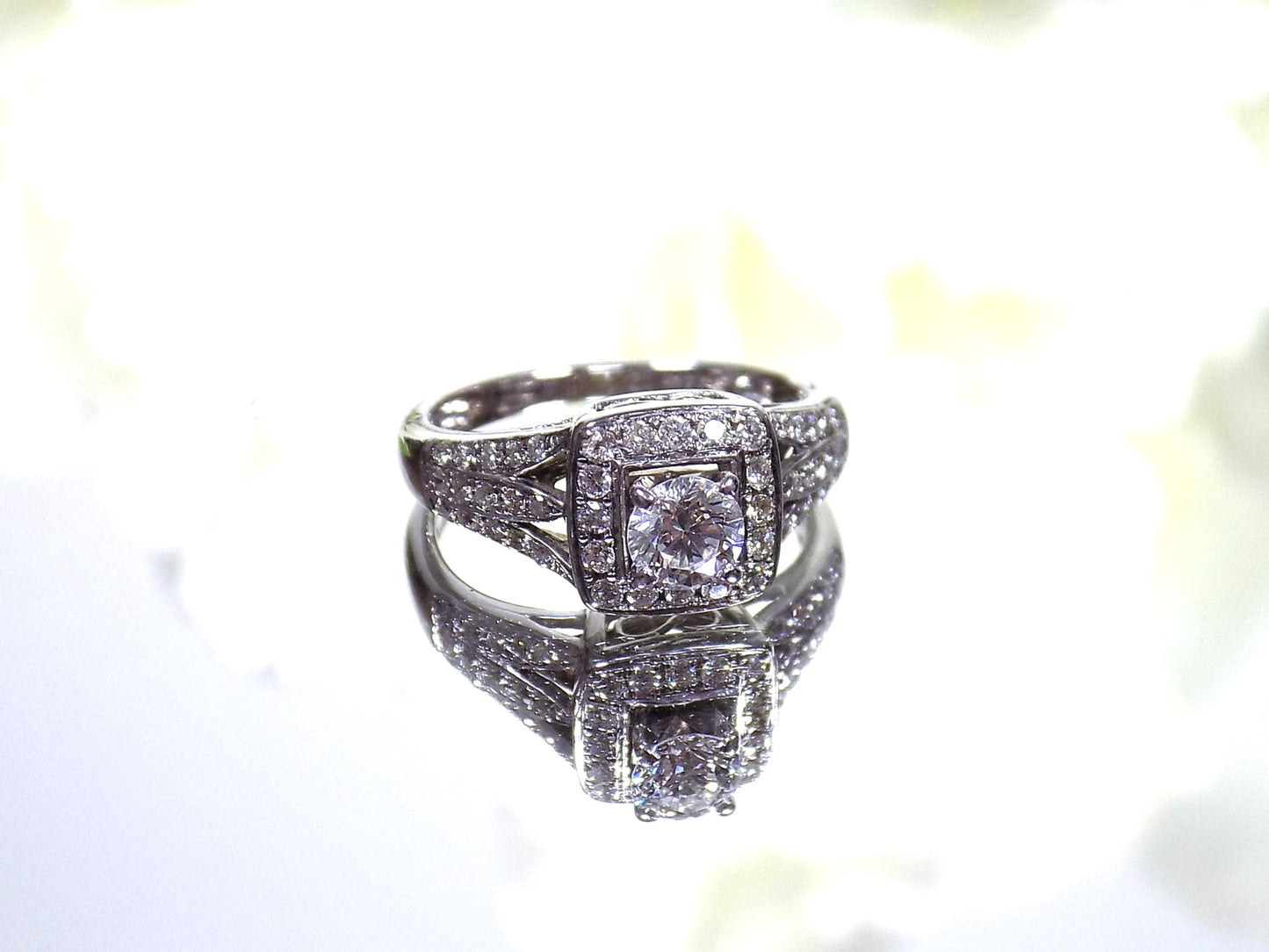 Women's .70ct TW Halo Style Natural Round Brilliant Diamond Engagement Ring or Promise Ring in 14K White Gold