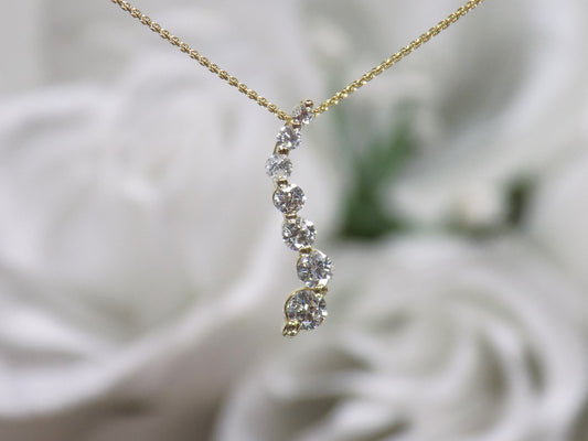 Vintage .50ct Total Weight Nice Natural Round Brilliant Diamond Journey Style Pendant with 18" Wheat Chain in 14K Yellow Gold