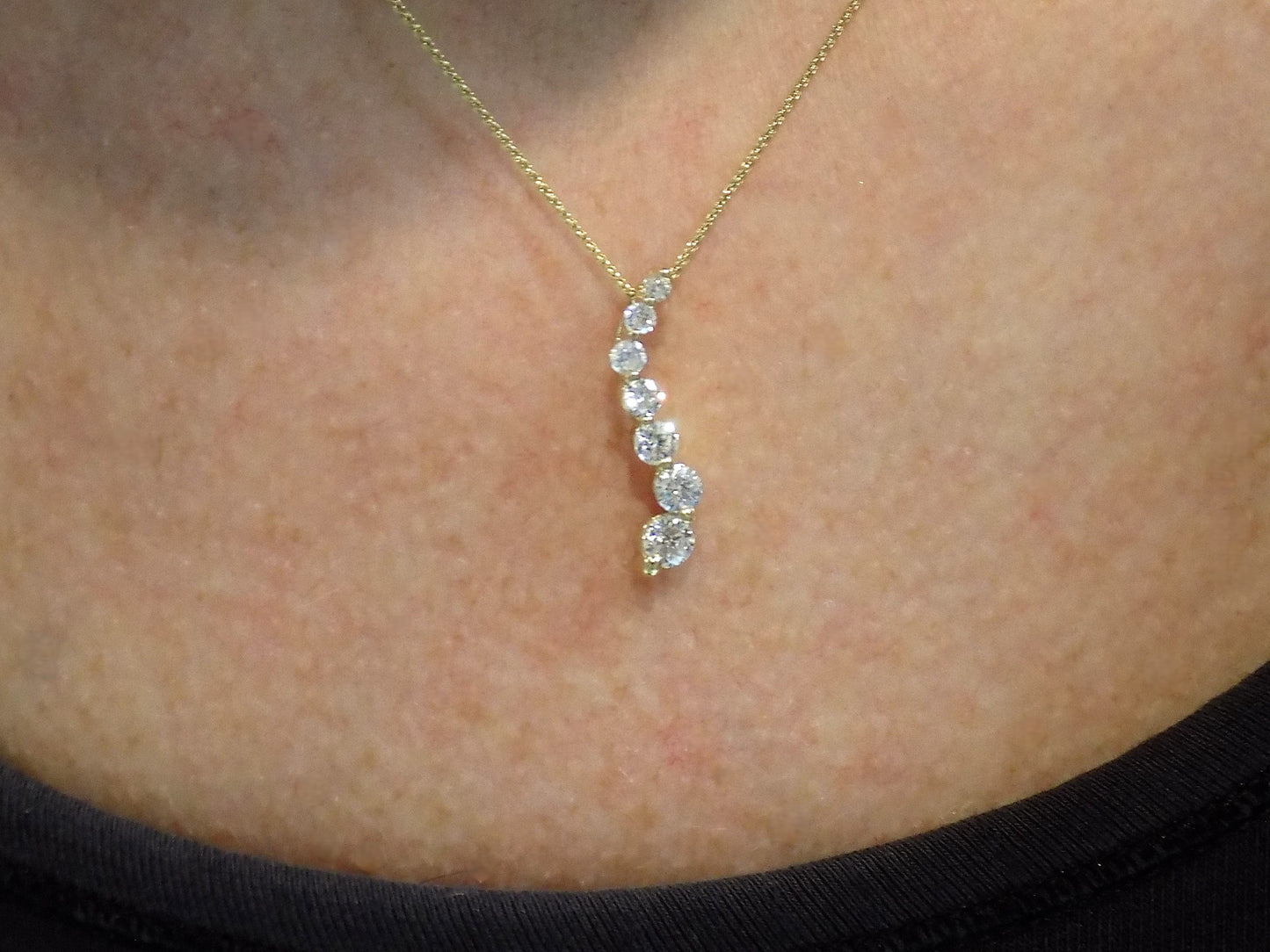 Vintage .50ct Total Weight Nice Natural Round Brilliant Diamond Journey Style Pendant with 18" Wheat Chain in 14K Yellow Gold