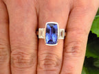 Women's Custom 4.50ct TW Bezel Set Natural Cushion Cut Tanzanite & Baguette Diamond Ring in Solid 14K White Gold