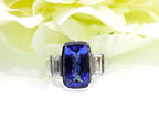 Women's Custom 4.50ct TW Bezel Set Natural Cushion Cut Tanzanite & Baguette Diamond Ring in Solid 14K White Gold