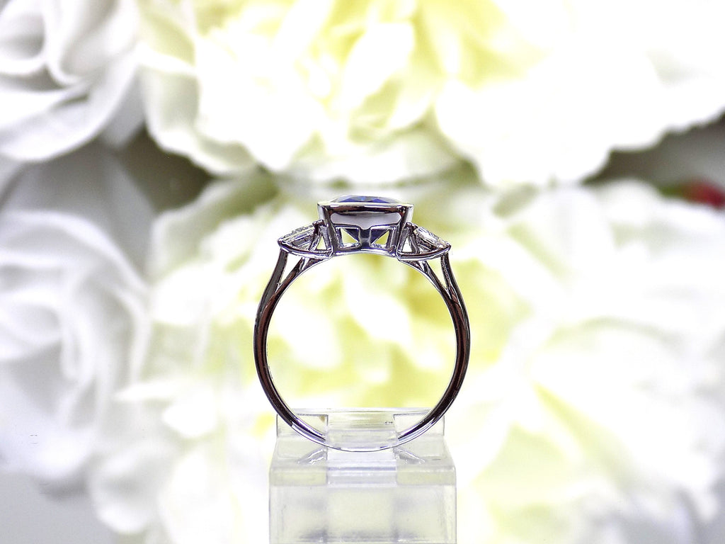 Women's Custom 4.50ct TW Bezel Set Natural Cushion Cut Tanzanite & Baguette Diamond Ring in Solid 14K White Gold