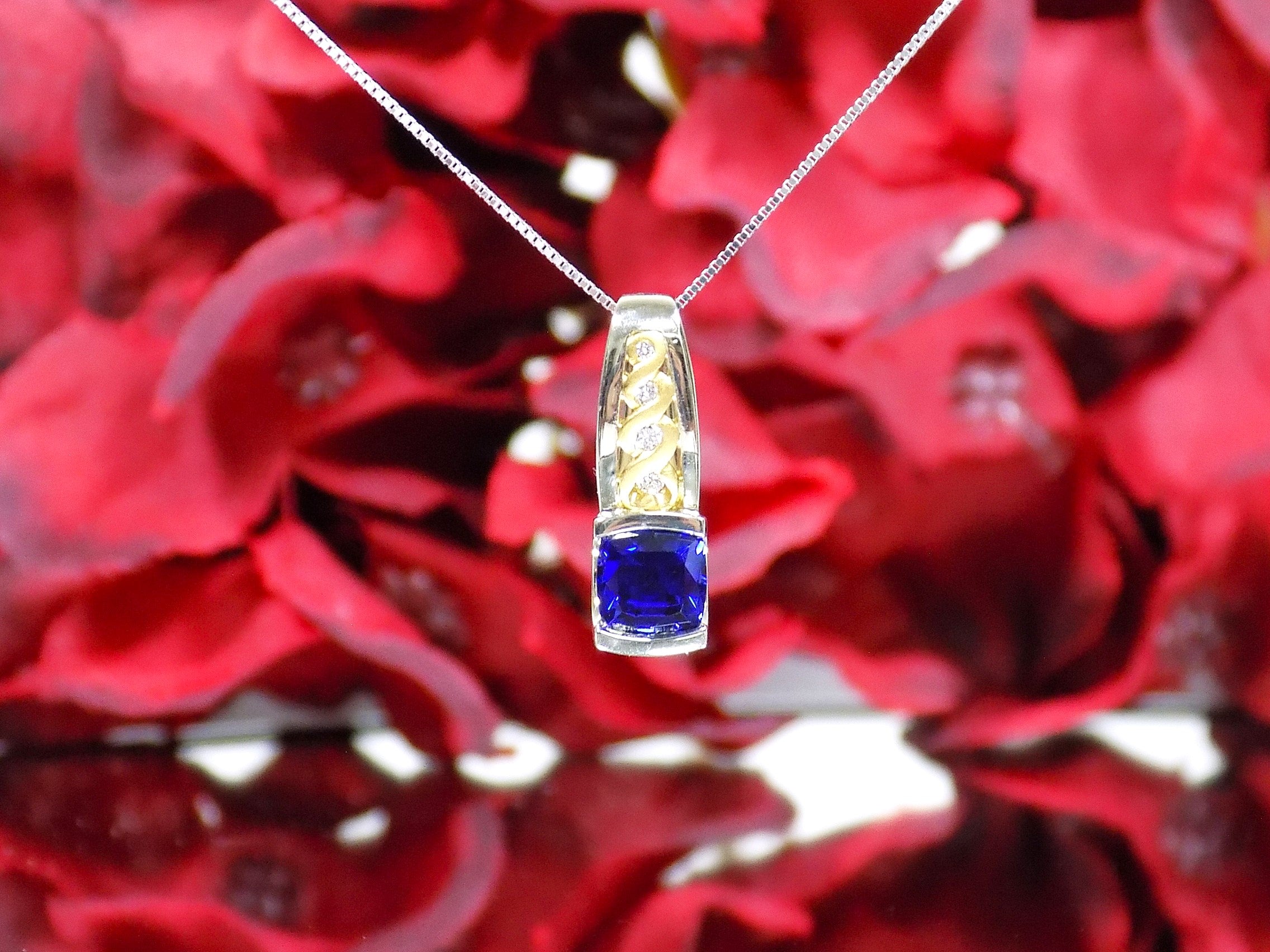 Estate 1.57ct TW Natural Tanzanite & Diamond Pendant or Necklace in 14K/22K 2-Tone White & Yellow Gold