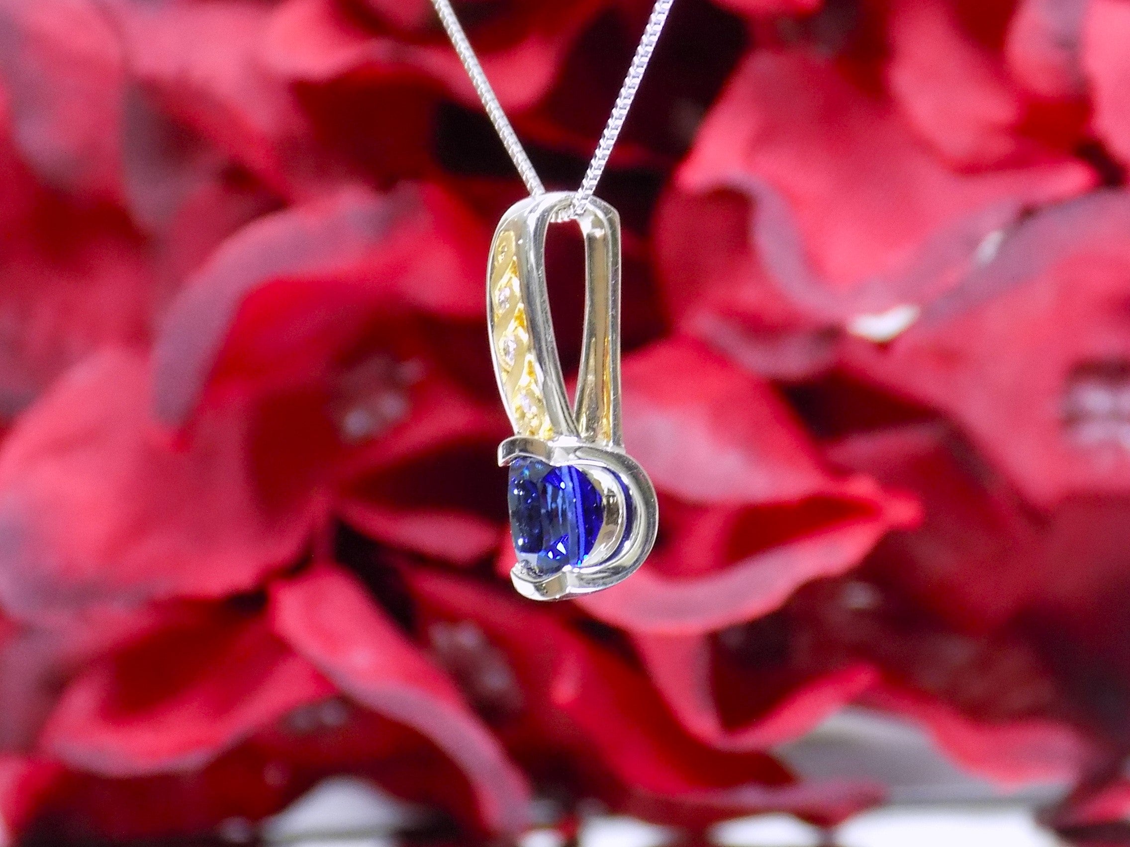 Estate 1.57ct TW Natural Tanzanite & Diamond Pendant or Necklace in 14K/22K 2-Tone White & Yellow Gold