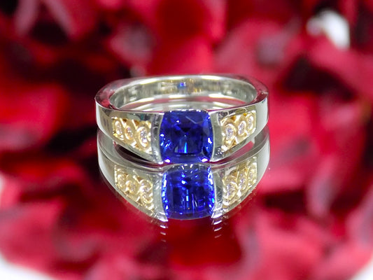 Estate 1.32ct TW Natural Tanzanite & Diamond Ring in 14K/22K 2-Tone White & Yellow Gold - Like New - has ER's & Pendant to Match