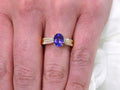 Women's 1.71ct TW Natural Oval Shape Tanzanite & Diamond Ring in 14K Yellow Gold - Straight Line Style