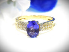Women's 1.71ct TW Natural Oval Shape Tanzanite & Diamond Ring in 14K Yellow Gold - Straight Line Style