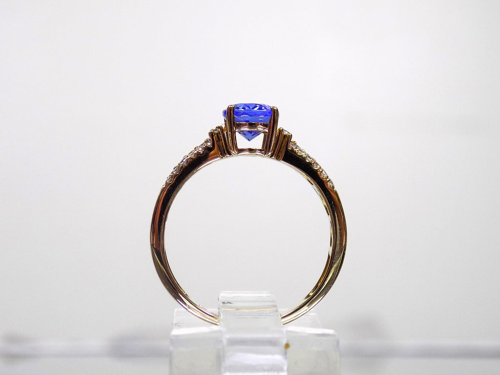Women's 1.71ct TW Natural Oval Shape Tanzanite & Diamond Ring in 14K Yellow Gold - Straight Line Style