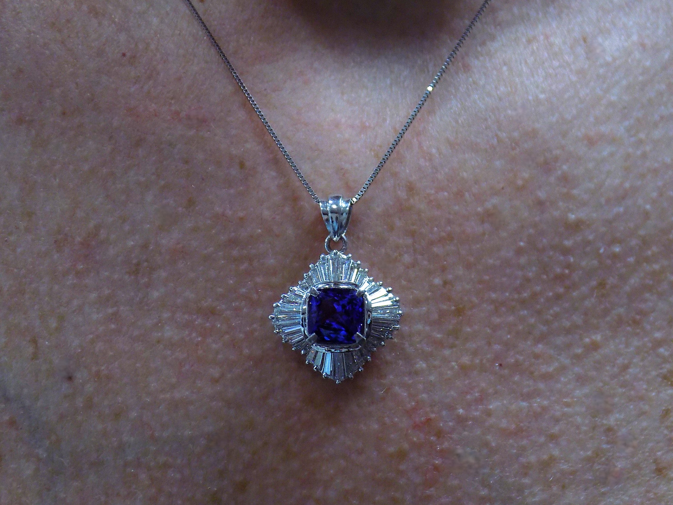 Women's 3.10ct TW Natural Cushion Shape Tanzanite with Natural Baguette Diamond Accents in .900 Platinum