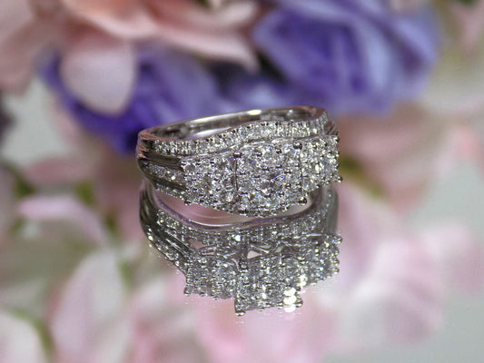 Women's 1.00ct TW Natural 3-Stone Style Natural Diamond Cluster Ring in 10K White Gold