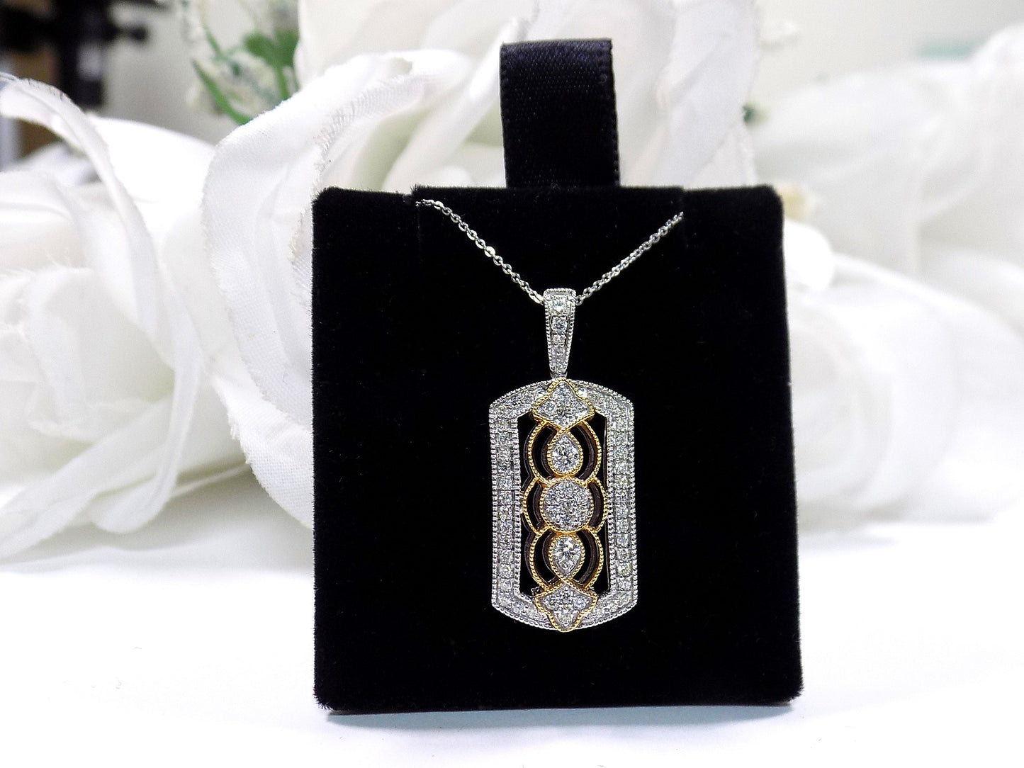 Beautiful Victorian Style .33ct Natural Diamond Pendant in 14K White & Yellow 2-Tone Gold - Chain Not Included