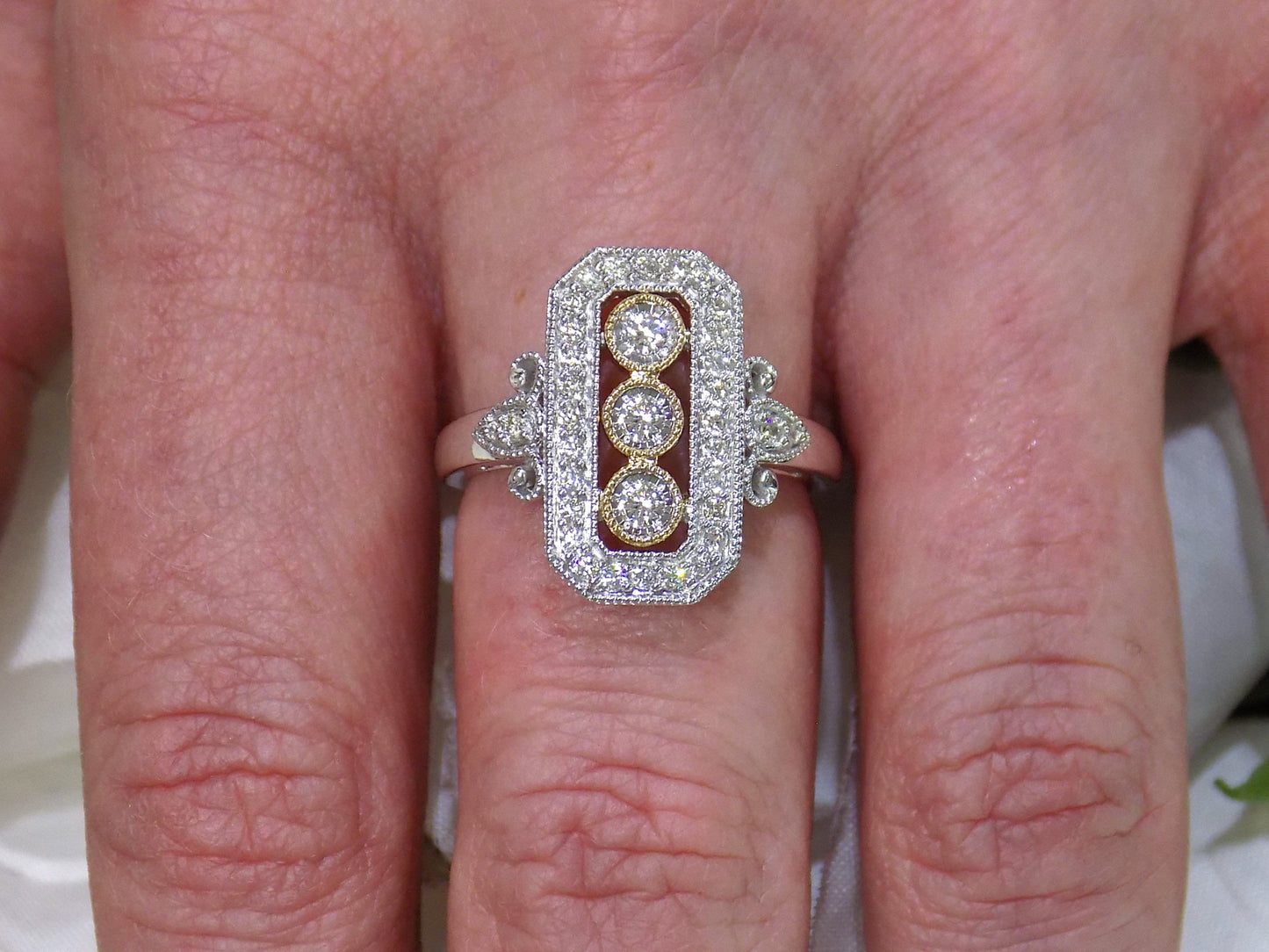 Women's .37ct TW Filigree Style Natural Round Brilliant Diamond Cocktail Ring in Solid 10K White & Yellow 2-Tone Gold